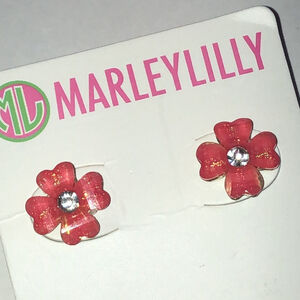 Marleylilly Pink Rhinestone Boho Flower Earrings